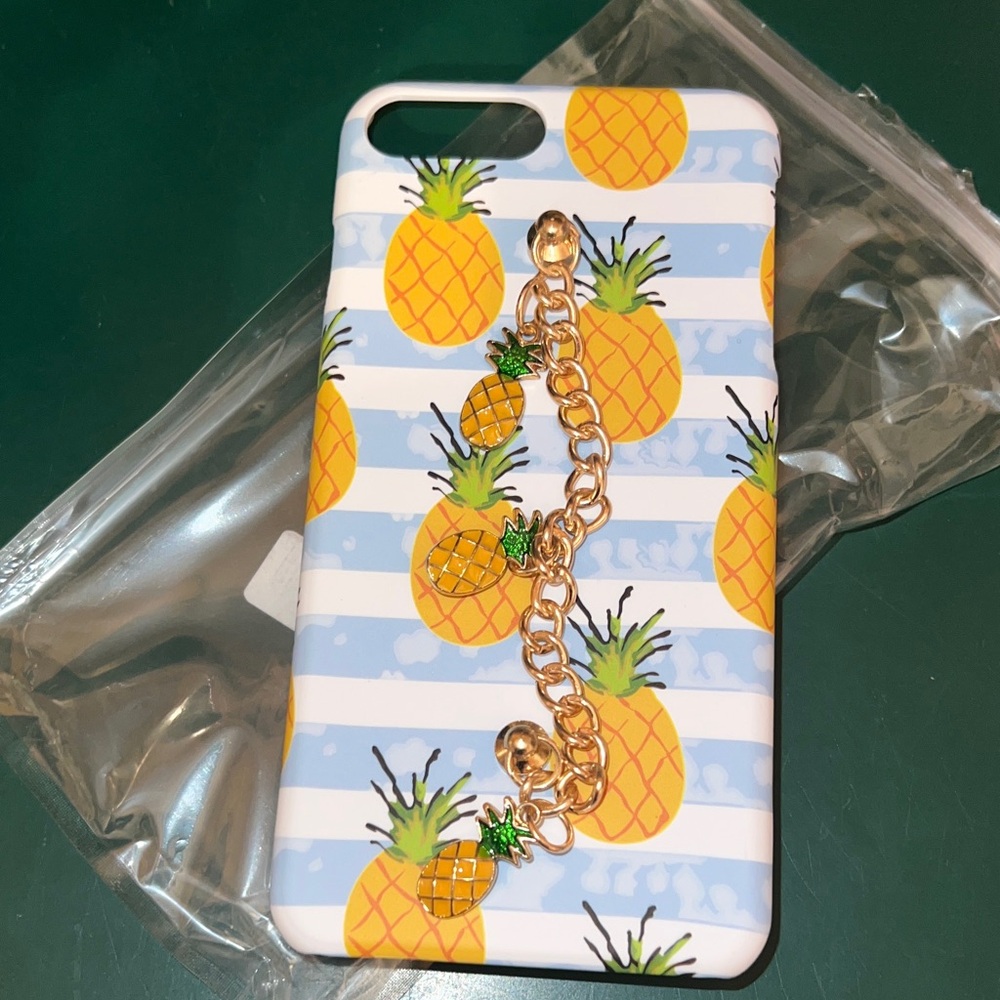 Tropical Pineapple Phone Case with Gold Chain IPhone 7 Plus or 8 Plus